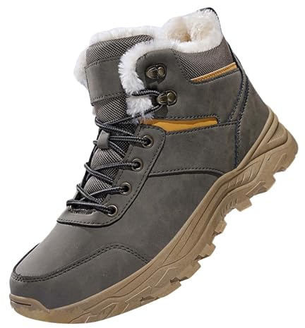 Stivali invernali da uomo, imbottiti, in pile, per attività all'aperto, invernali, antiscivolo, resistenti all'abrasione, caldi, invernali, con lacci, taglie 39-48, grigio., 48 EU