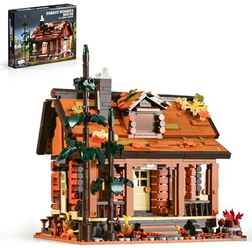 SATHIBI Wood Cabin Building Blocks Set for Adults,Forest Wooden House Building Toys with Light,Log Cabin Construction Kits,Home Decor Gifts for Adults and Teen 14+(1969Pcs)