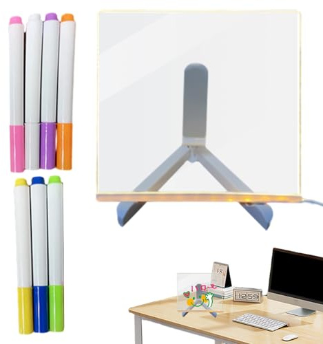 Whiteboard LED-lampor | Skrivbordsmemo-minnestavla med LED-ljusstativ och 7 markörer | planeringstavla för tydlig påminnelse, födelsedagspresent till flickor, bord