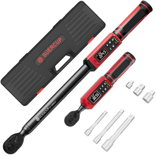 SUERCUP 3/8 1/2 Digital Torque Wrench, 0.66-44.29Ft.Lb & 3.8-250.8Ft.Lb | ±1% Accuracy, 0.9-60N.m & 5.1-340Nm Electric Torque Wrench Set, for Auto Repair, Lug Nuts, Engine, Suspension, Moto & Bicycle