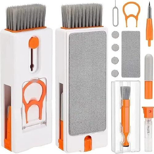 Kit di pulizia per computer, accessori multifunzione 11 in 1 per tastiera, cuffie, fotocamera e pulitore schermo del telefono, dimensioni compatte, per ufficio e uso domestico (bianco)