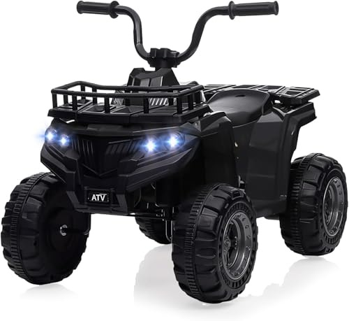 12V Quad Eléctrico para Niños 4.5Ah, 2 Motores, 4 Ruedas, 4 Faros LED Delanteros, Música, 2 Velocidades, para 2–5 Años, Negro
