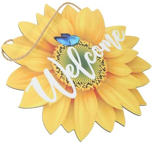 minkissy Cartello in Legno Girasole da Appendere per Porta D'ingresso Decorazione Rustica Versatile per Varie Occasioni e Portico Anteriore