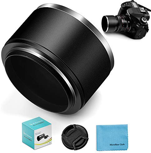 Fotover Unique 58mm Tele Metal Screw-in Lens Hood with Centre Pinch Lens Cap for Canon Nikon Sony Pentax Olympus Fuji Sumsung Leica Standard Thread Lens +Cleaning Cloth