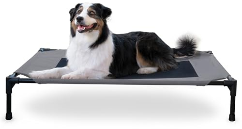 K&H Pet Products Cooling Elevated Dog Bed Outdoor Raised Cot with Washable Breathable Mesh, No-Slip Rubber Feet, Portable Cot Indoor Outdoor, Large Grey/Black Mesh