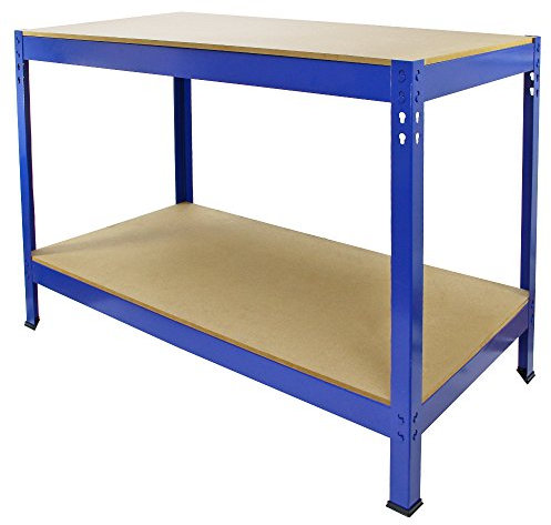 Mesa de Trabajo Metálica Q-Rax de Acero Sin Tornillos Azul Banco de Trabajo Metálico Metal Taller Carpintero Profesional Garaje Banco Trabalho 120cm x 60cm x 90cm Tool Work Bench Workbench Garage