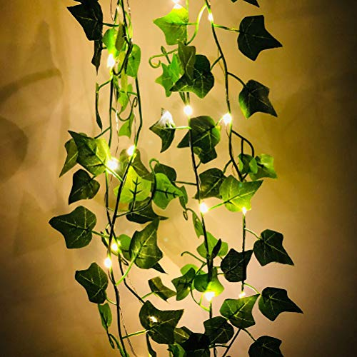 Fangteke Konstgjord murgröna girlang, konstgjorda växter LED-slinga ljusgröna blad vinrankor batteridrivna ljusslingor för hem trädgård bröllop väggdekor, 2 m 20 LED
