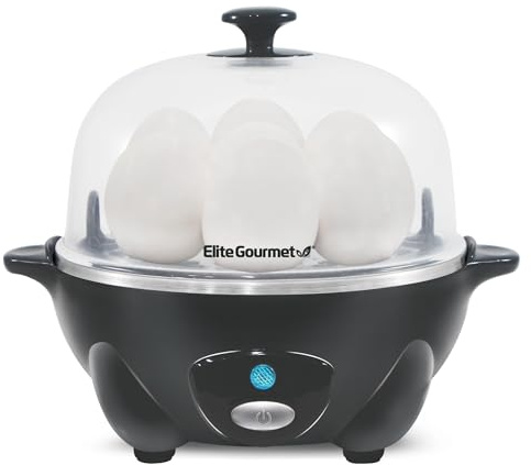 Elite Gourmet Easy Electric 7 Egg Capacity Cooker, Poacher, Omelet Maker, Scrambled, Soft, Medium, Hard Boiled with Auto Shut-Off and Buzzer, BPA Free