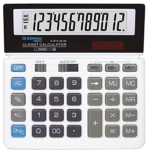 Bordsräknare DONAU TECH/K-DT4126-09 12-siffrig rotfunktion/156 x 152 x 28 mm/färg: Vit/dator med 12-siffrig display/Dual-Power Sol-batteridrift, kompakt design/5 års garanti