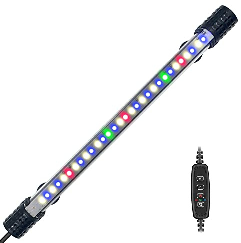 VARMHUS Submersible LED Aquarium Lumière,Lampe Aquarium mit Timer&Dimmfunktion,3 Lichtmodi dimmbare und 4-Farben-LED,10 Helligkeitsniveaus optional und 3 Stufen zeitgesteuerter Loop 30LEDS-28cm
