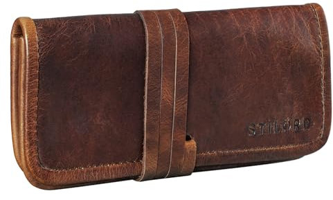 STILORD 'Lenny' Federmäppchen Leder Vintage klein Lederetui Elegantes Lederaccessoire ideal als Stifteetui Schreibmappe und Geldbörse echtes Büffelleder, Farbe:Florida - braun