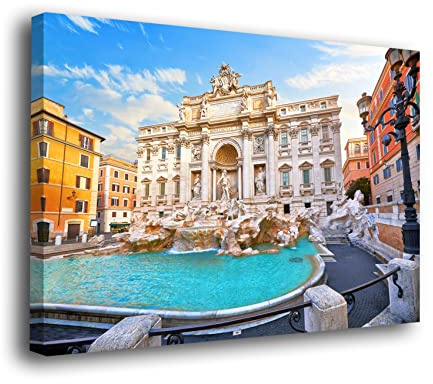 Genérico Cuadro Lienzo Canvas Fontana di Trevi Roma Italia – Varias Medidas - Lienzo de Tela Bastidor Madera de 3 cm - Alta resolucion (60, 39)
