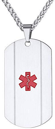 Custom4U Benutzerdefinierte Medizinische-Symbol Anhänger Halskette mit Namen/Nummer/Text Gravur 316L Edelstahl Notfall Medical Alert ID Erkennungsmarke Anhänger in Silber mit 60cm Kette