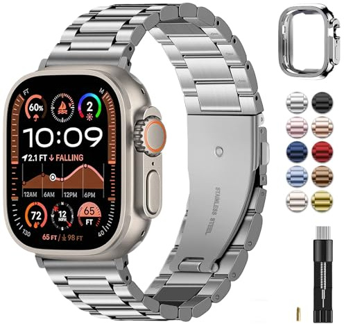 Fullmosa Metallrem kompatibel med Apple Watch-rem 42 mm 41 mm 40 mm 38 mm 44 mm 45 m 46 mm 49 mm rostfritt stål ersättningsband kompatibelt med iWatch serie 10 9 8 7 6 SE 5 4 3 2 1 Ultra