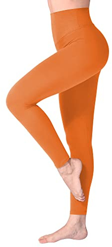 SINOPHANT High Waisted Leggings for Women, Buttery Soft Elastic Opaque Tummy Control Leggings, Plus Size Workout Gym Yoga(Orange1,S-M)