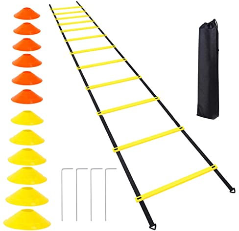 Koordinationsleitern, Fußball Trainingszubehör, Fußball Trainingsset, Koordinationsleiter Kinder, Rutschfeste Agili -Leiter Mit 12 Verstellbaren Sprossen, 19,69Fuß Agility-Leiter Mit 12 Kegeln