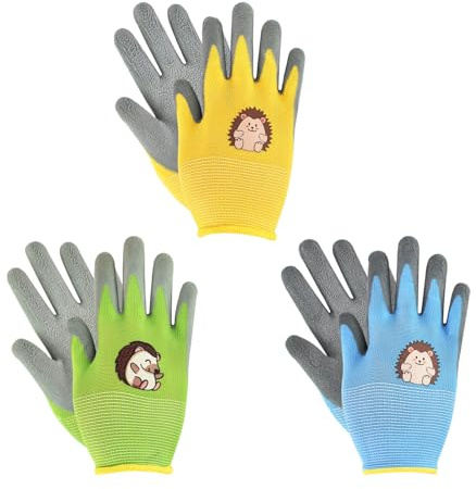 Colexy 3 Paia Guanti da Giardinaggio per Bambini, Guanti Protettivi in Lattice con Rivestimento del Palmo, Resistenza all'acqua Antiscivolo, Guanti da Lavoro per Bambini per Ragazzi e Ragazze