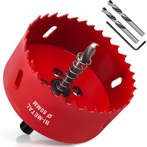 Yeepeo Sierras de Corona 80mm, M42 HSS Bi-Metal Corona Taladro con Adaptador Hexagonal y Taladro, Corona Metal para Pladur Madera Plástico, 1 pieza Rojo