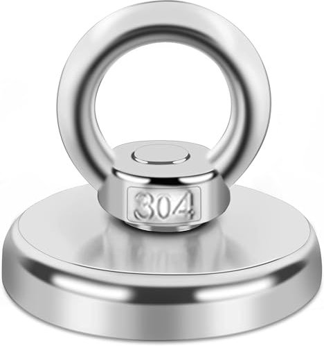 MIN CI 48mm Starke Magnete, Magnethaken Extra Stark 85kg Haftkraft Ösenmagnet Magnete mit Haken, Magnetfischen Magnet mit Öse Neodym Magnete Stark Magnetische Haken Topfmagnet für Camping