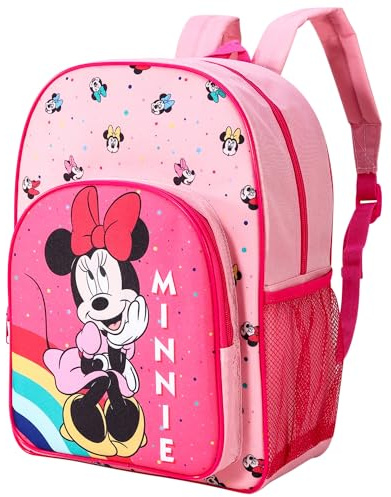 Disney Minnie Mouse Kids Childrens Premium Backpack School Rucksack Travel Bag Boys Girls with side mesh pocket and front zipped pocket