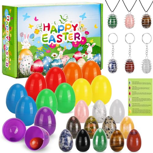 KINQKESO Ostern Geschenke für Kinder mit 12 Stück Natürlichen Edelsteinen und Kristall für Osterjagd, Preisvorräte für Klassenzimmer, Füllung, Partygeschenk, Ostergeschenken