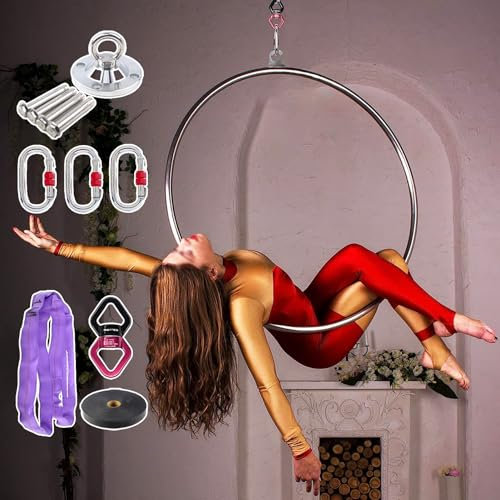 Aerial Hoop Professionelles Lyra-Hoop-Komplettset, Luftreifen aus Edelstahl für Tanzstudio und Luftfitness, Einzelpunkt-Antennen-Yoga-Ausrüstung, 440 Pfund Laden ( Color : Silver , Size : Diameter 100