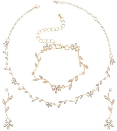 Bridal Jewelry Set Crystal Necklace Earrings Bracelet Wedding Rhinestone Choker Necklace for Brides Bridesmaid Jewelry Gifts