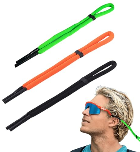 SULIUDAJI Cinta Para Gafas Apta Para Piscina En Paquete De 3 Unidades - Cintas Deportivas Para Gafas - También En Colores Fluorescentes - Cordón Para Gafas Elástico - Aprox. 66 Cm (Mix, 3-Pack)