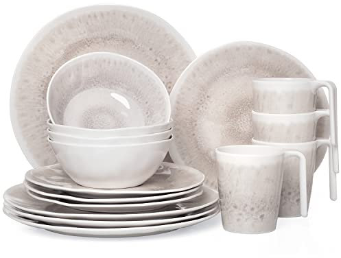 Amboss - Vaisselle de camping en mélamine pour 4 personnes - 16 pièces - Passe au lave-vaisselle - Service de pique-nique - Vaisselle de camping - Design enclume