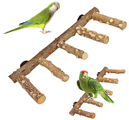 GOEDCH Oiseau en Bois Naturel Échelles: Perchoir à Oiseaux Étagé, Échelle de Ciel de Perroquet, Perchoir en Bois Naturel pour Perroquet pour Perroquets de Petite, Hamster, Perruches, Calopsittes
