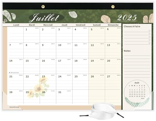 Calendrier 2026 Bureau Grand Format Avec Couverture Imperméable Calendrier Mural Familial Mensuel Scolaire Juil. 2025 à Déc.‌ 2026 avec Fêtes, 43 x 31 cm