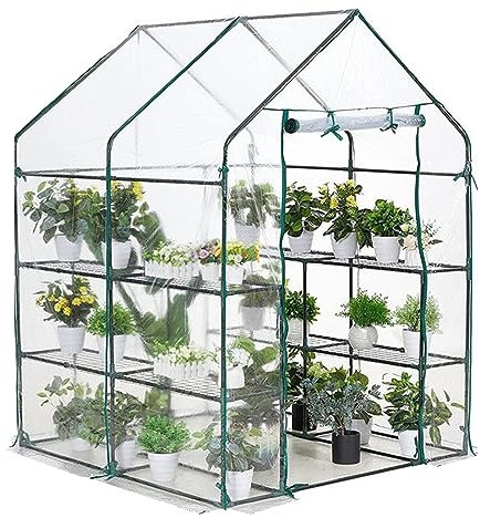 Bärbart mini-växthus med vattentätt PE-skydd upprullningsdragkedja dörr klar aluminiumram idealisk för växter plantor plantor plantor och örter