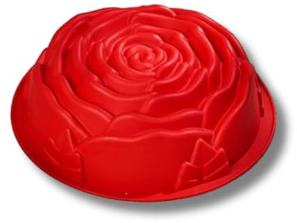 3 Pagen® Backform Rose Silikon, Premium Kuchen Silikonform mit Rosenmuster, 100% lebensmittelecht, Kuchenform mit Antihaftbeschichtung, Antihaft-Silikon-Backform, spülmaschinenfest, rot