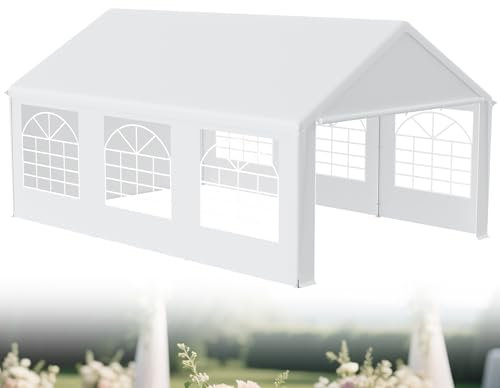XMTECH Carpa para fiestas, 4 x 6 m, impermeable, protección UV 50+, con paneles laterales extraíbles, carpa de jardín para bodas de 24 m² con lona de polietileno, estable y resistente a la intemperie