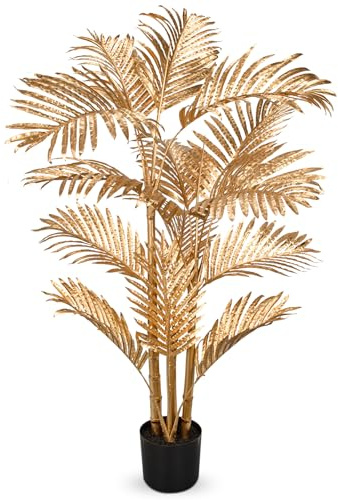 Árbol artificial de palmera artificial, planta artificial tropical dorada, plantas artificiales grandes, plantas de interior, decoración para salón, oficina, dormitorio, casa, 110 cm