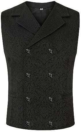 Celanisai Chaleco de traje para hombre, cachemira, chaqueta ajustada, jacquard, sin mangas, abrigo formal para boda, fiesta, chaleco gótico, steampunk, chaleco tradicional de negocios, chaleco de