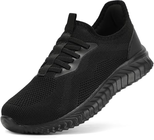 STQ Zapatillas deportivas para mujer, cómodas y ortopédicas para el trabajo, ligeras, para caminar o ir al gimnasio, Todo negro., 41 EU
