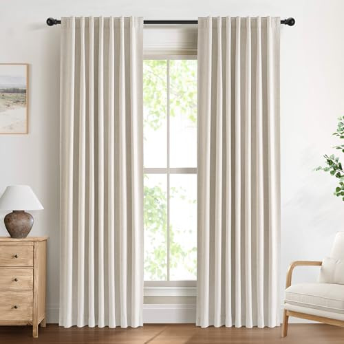 DEFYNEE 100% Tende oscuranti, set da 2 pezzi H220 x L140 cm, tende opache con passanti nascoste, tenda in poliestere con aspetto lino, tenda termica per camera da letto e soggiorno, crema