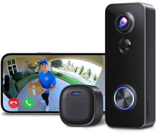 XTU 2K HD Sonnette sans Fil Exterieur Etanche, Sonnette sans Fil avec Camera Vue Complète 180°, Détection Humaine PIR, Audio Bidirectionnel, Uniquement 2,4G WiFi, Stockage Carte SD
