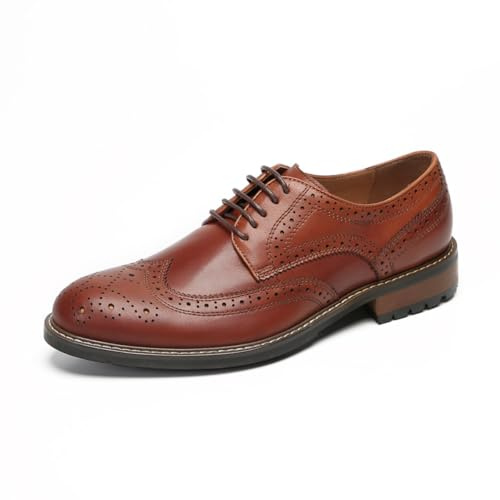 Mens Dress Shoes Genuine Leather Derby Full Brogue Formal Oxford Shoes for Men Brown US 6.5