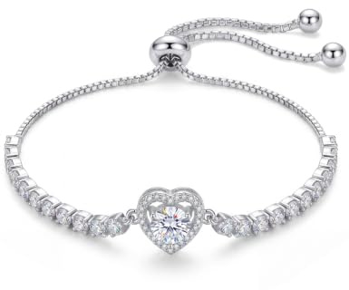Tennis Bracelets for Women , Adjustable Slider Silver Bracelet (White)