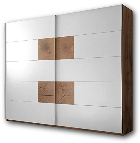 Capri Eleganter Kleiderschrank mit viel Stauraum - Vielseitiger Schwebetürenschrank in Wildeiche Optik, Weiß - 270 x 225 x 60 cm (B/H/T)