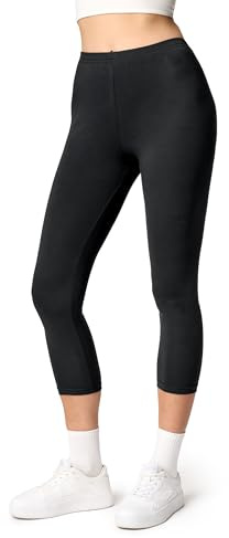 Ladeheid Leggings Damen 3/4 Baumwolle bequem und atmungsaktiv Capri Leggings Damen für Sommer LA40-132 (Schwarz, L)