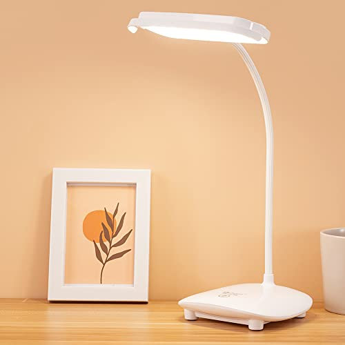 MAYTHANK Cordless Gooseneck Desk Lamp Reading Light 40 LED, Rechargeable Small Table Lamp Battery*2 Operated 4200mah,Kids Study Lamp, for Bedroom Home Office,Portable,Touch,Two Ways Power, White