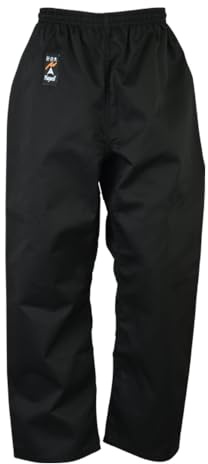 Playwell Martial Arts Karate Black 100% Cotton Medium Weight Trousers - 9oz - NEW (6/190cm)