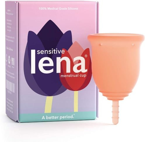 Lena Sensitive Menstrual Cup, Reusable Soft Period Cup, Tampons,Period Underwear and Menstrual Pads Alternative, Feminine Care, Silicone Menstrual Cups, Made in USA, Super Heavy Flow, Large, Coral
