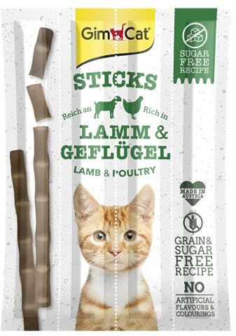 GimCat Sticks Agneau & volaille - Bâtonnets moelleux à mâcher avec un pourcentage élevé de viande et sans sucre ajouté - 1 paquets (1 à 4 bâtonnets)