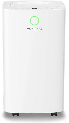 MONHOUSE 12L/Day Digital Dehumidifier - Sleep Mode, 24 HR Timer For Office Or Home, Bedroom, Basement, Garage & Kitchen - Portable Electric Mould, Damp, Condensation Remover - Quiet Moisture Absorber