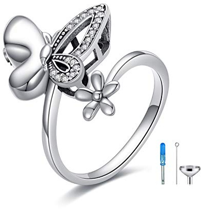 Butterfly Cremation Ring for Ashes 925 Sterling Silver Urn Jewellery Keepsake Memorial Pendant Always in My Heart Locket for Women Mom（10）