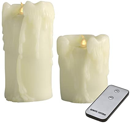 X4-LIFE LED Kerzen mit Wachstropfen 2er-Set, Fernbedienung, LED Echtwachskerzen, inkl. Batterie, warmweiße, täuschend echt flackernde Flamme, Kerzen 10cm 15cm hoch, Durchmesser 8 cm, dekorativ